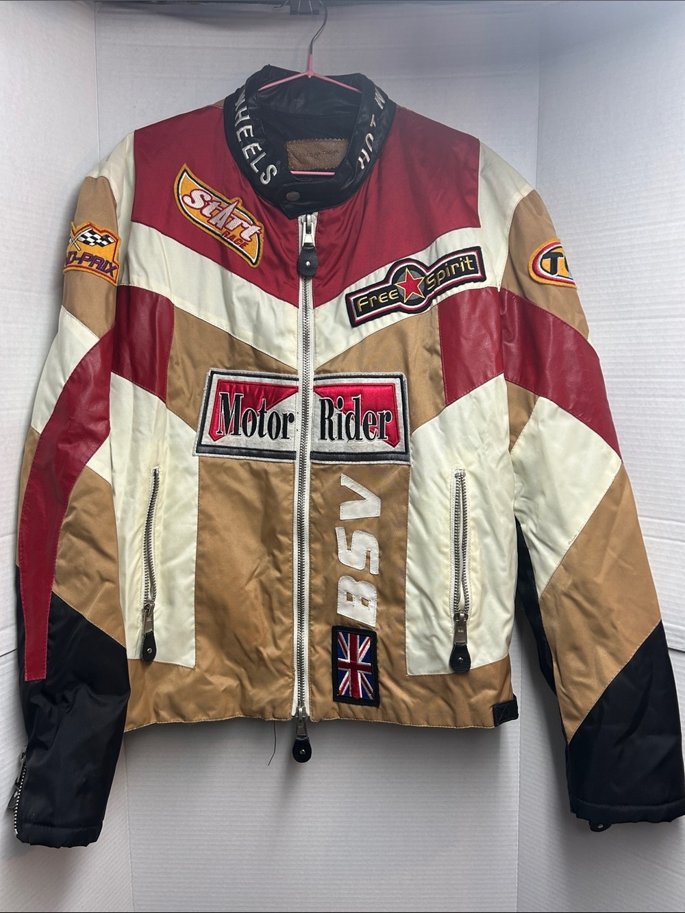 Motor Hot Wheels Rider Vintage Men's Racing Jacket - Red, Tan & White.